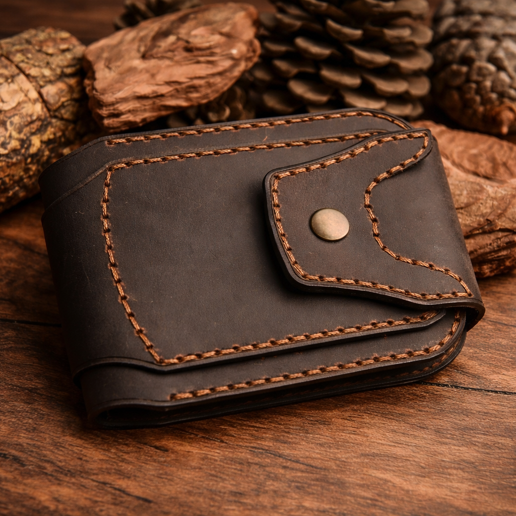 Gladiator Cüzdan Hakiki Deri El Yapımı Çıtçıtlı Bifold Tasarım