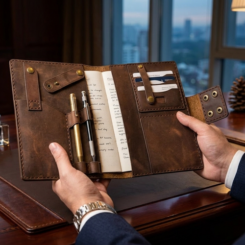 A5 Organizer Deri El Yapımı Hakiki Deri Çok Bölmeli