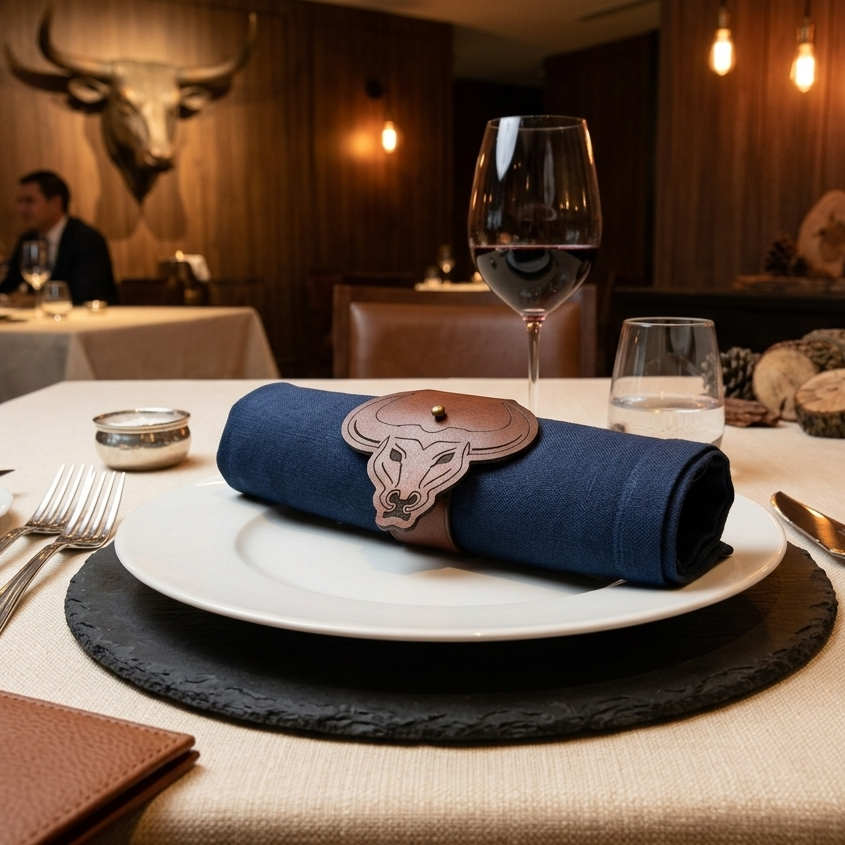 Deri Bez Peçete Yüzüğü El Yapımı Hakiki Deri Lüks Sunum
