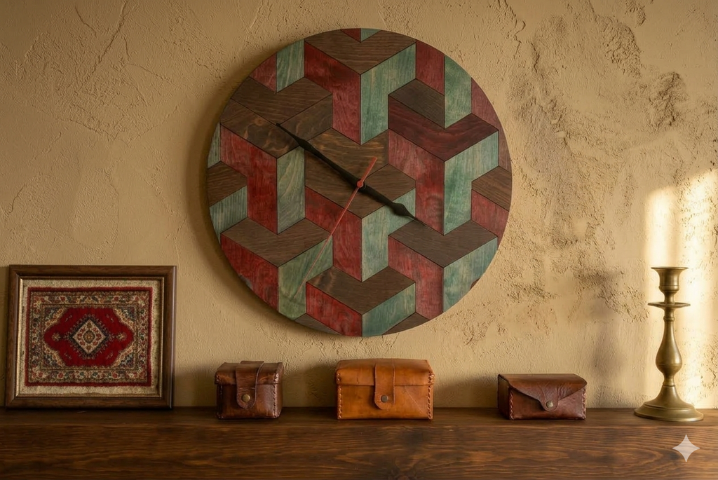hakiki deri el yapimi deri duvar saati 33x33 cm – mozaik tasarım, kişiselleştirilebilir