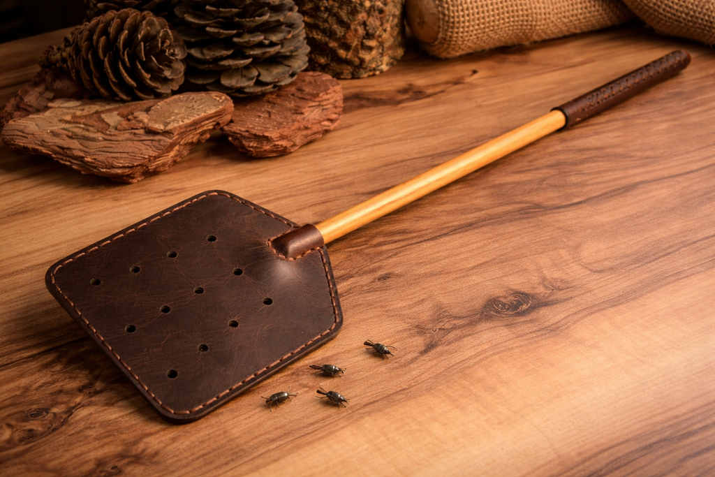 Deri Sinek Sopası Hakiki Deri El Yapımı Ahşap Saplı (Fly Swatter)