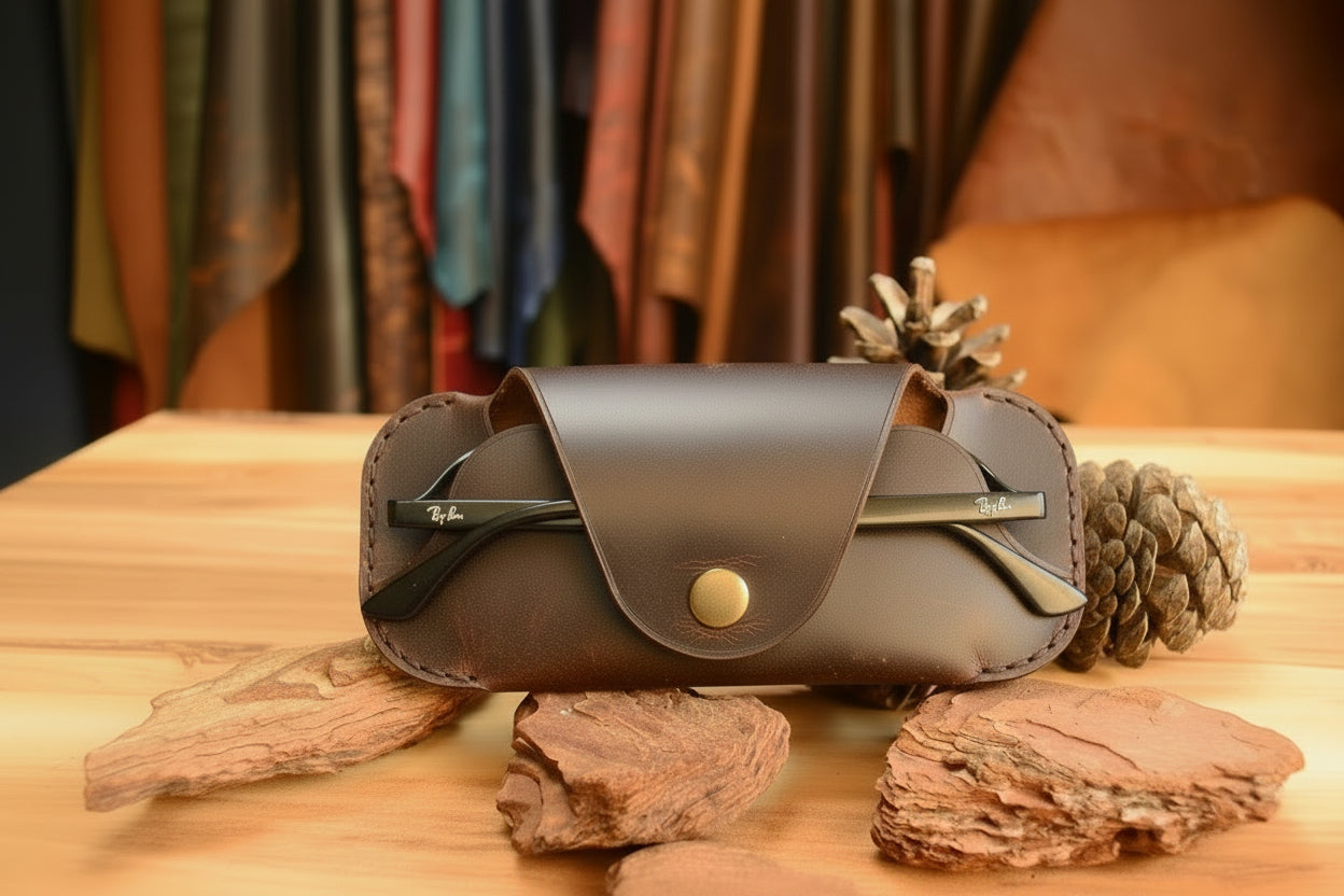 Gözlük Kılıfı V-5 El Yapımı Hakiki Deri Çıtçıtlı