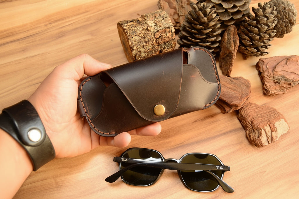 Gözlük Kılıfı V-5 El Yapımı Hakiki Deri Çıtçıtlı