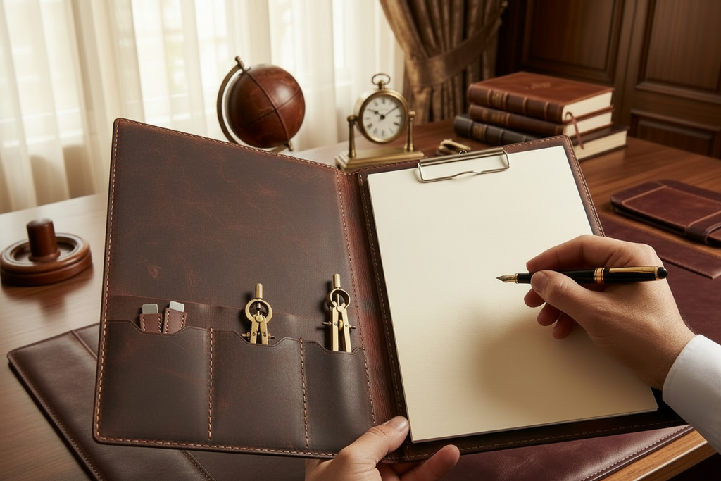 A4 Sekreterlik Clipboard Deri El Yapımı Hakiki Deri Kapaklı
