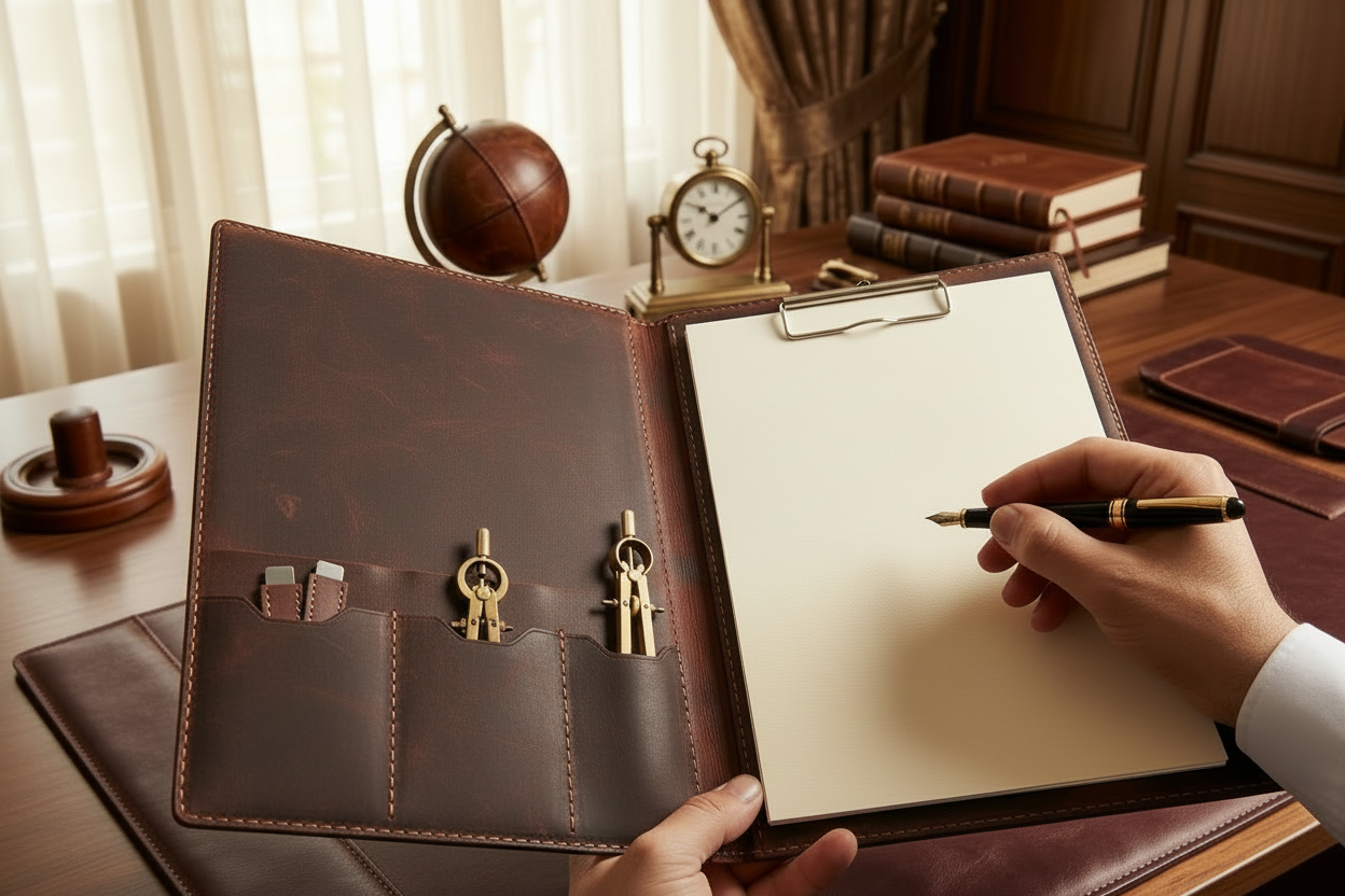 A4 Sekreterlik Clipboard Deri El Yapımı Hakiki Deri Kapaklı