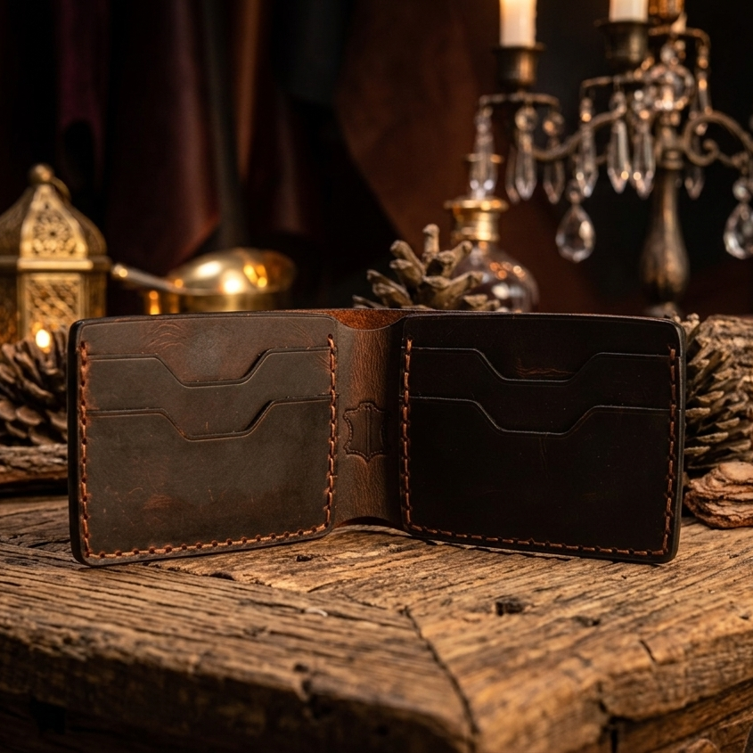 hakiki deri el yapimi ısm v-1 bifold deri cüzdan