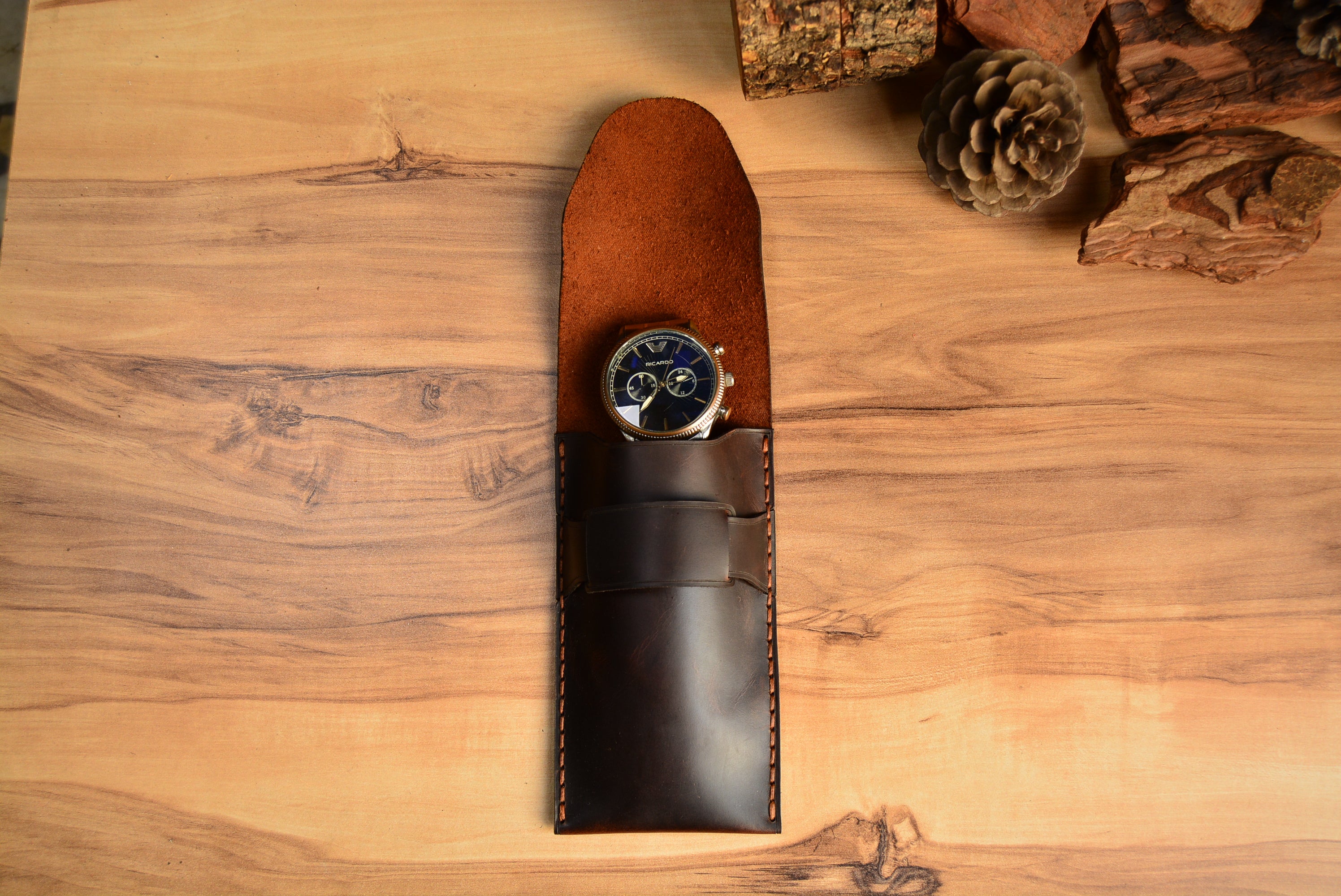 Kol Saati Kılıfı Tekli Hakiki Deri El Yapımı