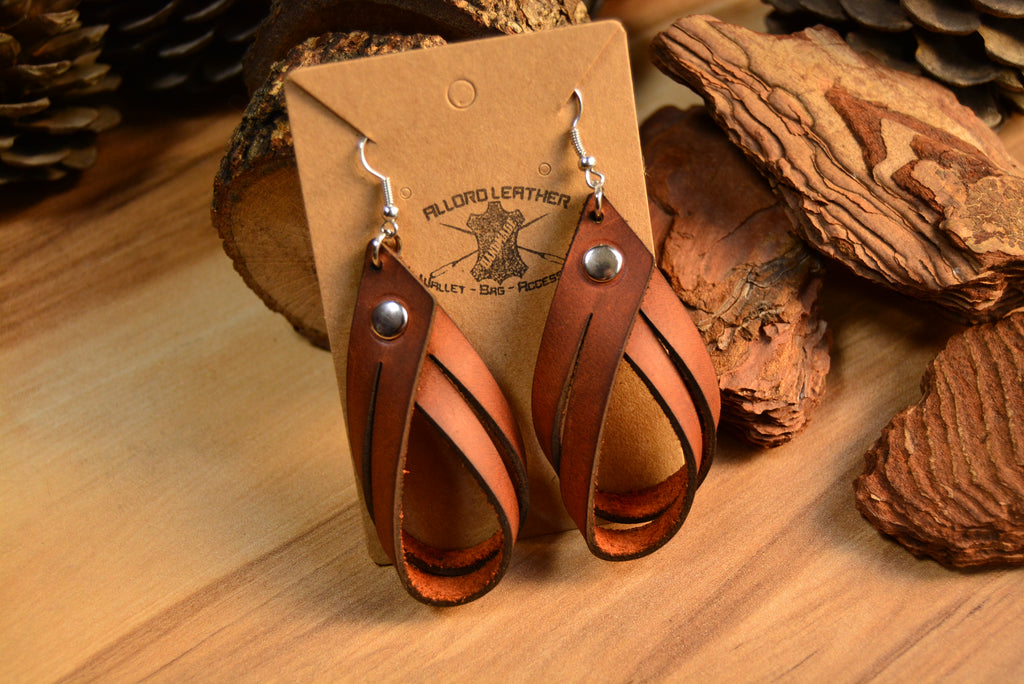 Deri Küpe V-2 El Yapımı Hakiki Deri Halka Form