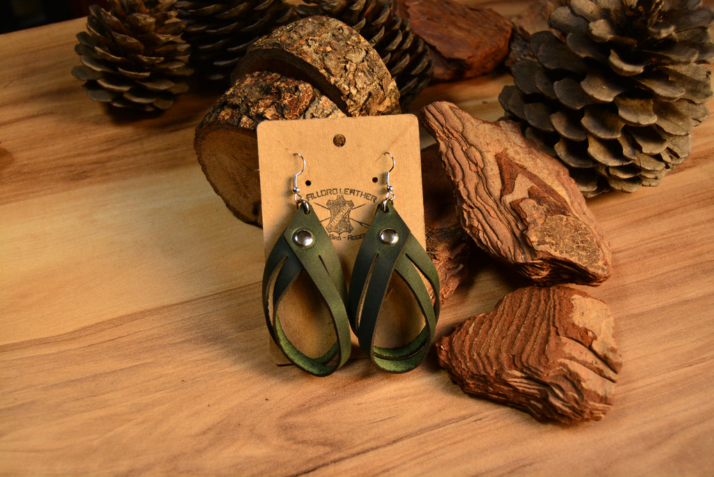 Deri Küpe V-2 El Yapımı Hakiki Deri Halka Form