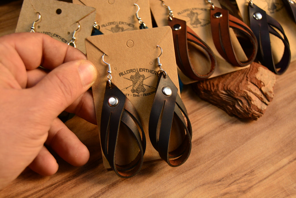 Deri Küpe V-2 El Yapımı Hakiki Deri Halka Form