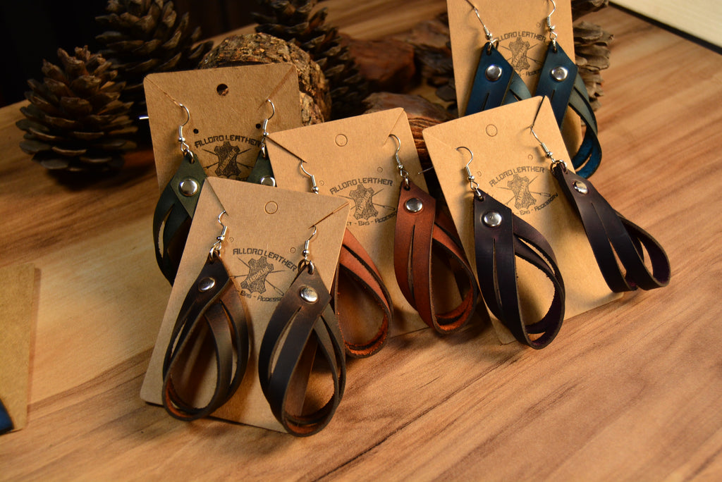 Deri Küpe V-2 El Yapımı Hakiki Deri Halka Form