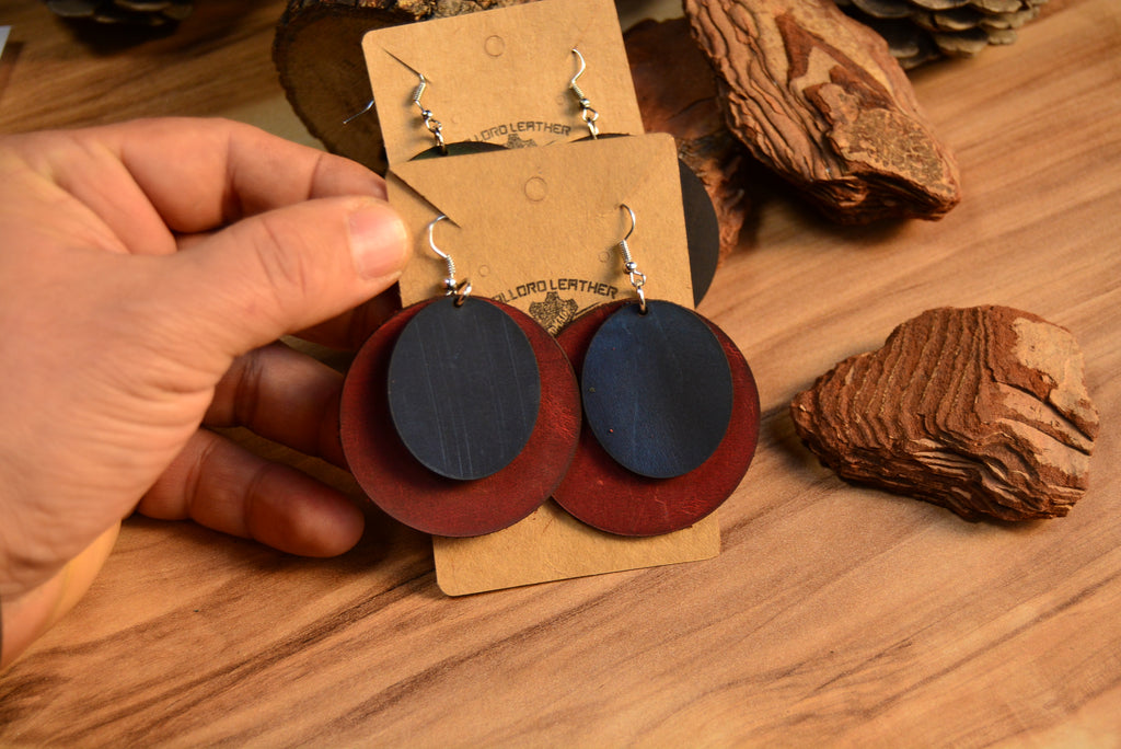 Deri Küpe V-3 El Yapımı Hakiki Deri Çift Katmanlı