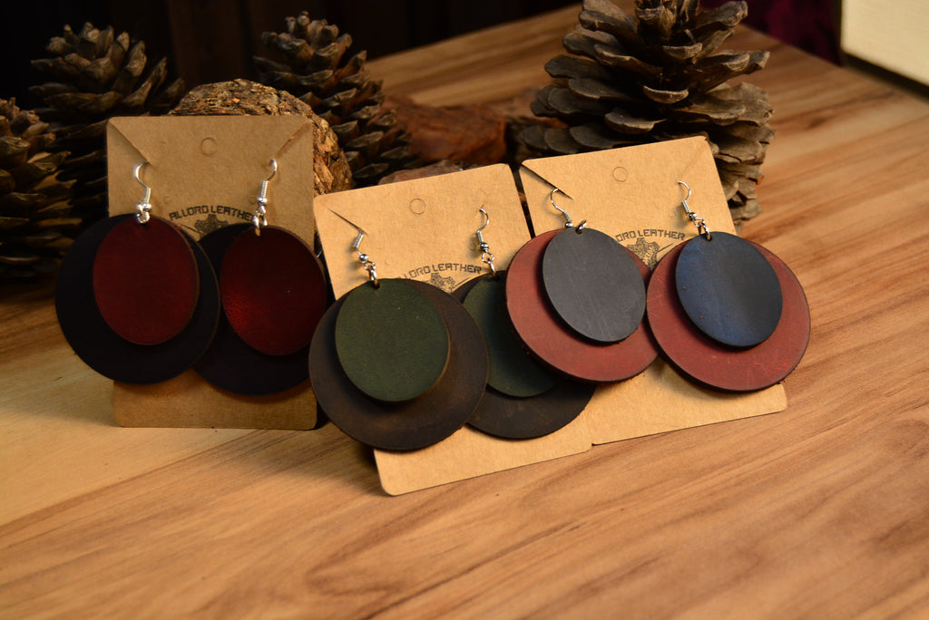 Deri Küpe V-3 El Yapımı Hakiki Deri Çift Katmanlı