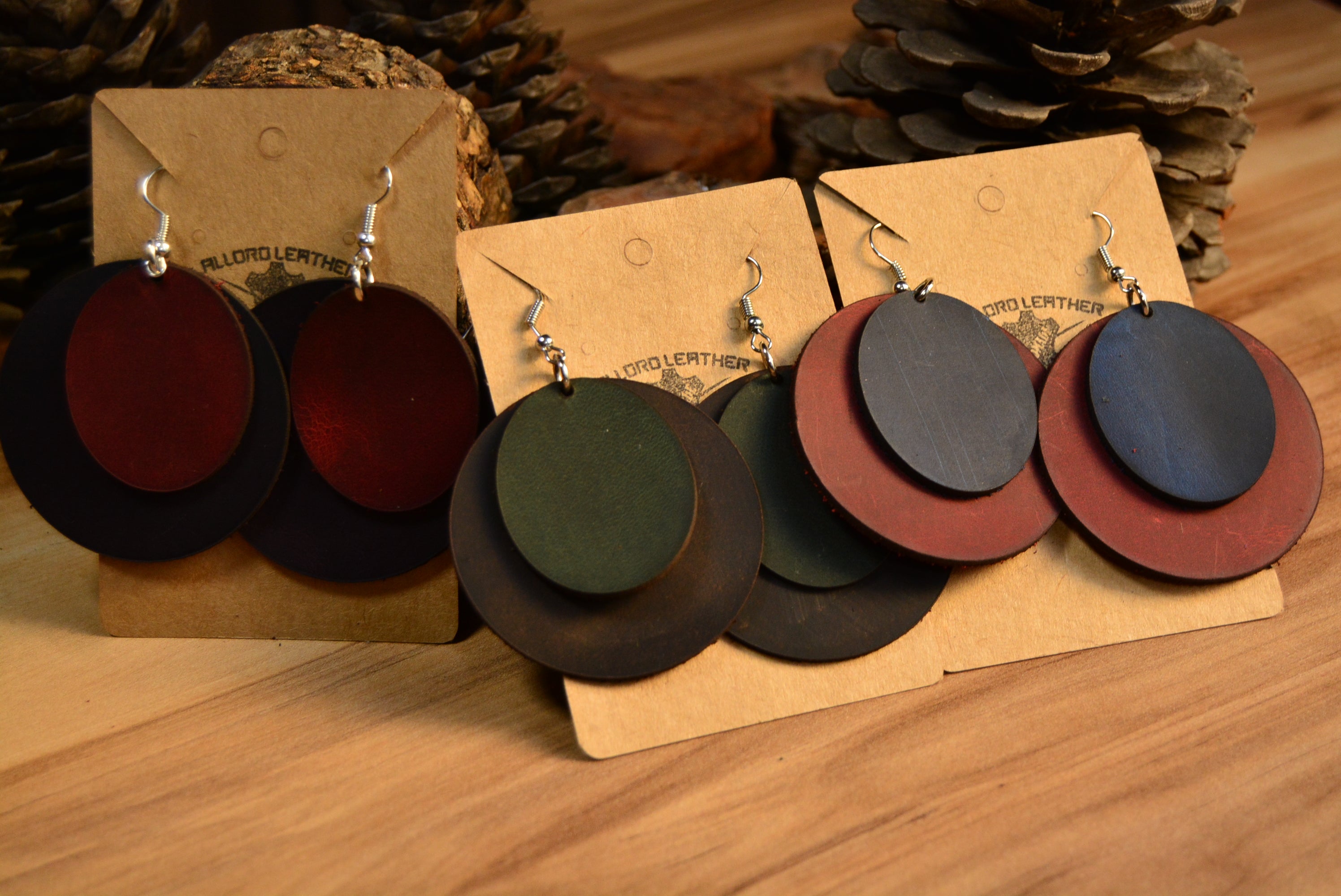 Deri Küpe V-3 El Yapımı Hakiki Deri Çift Katmanlı