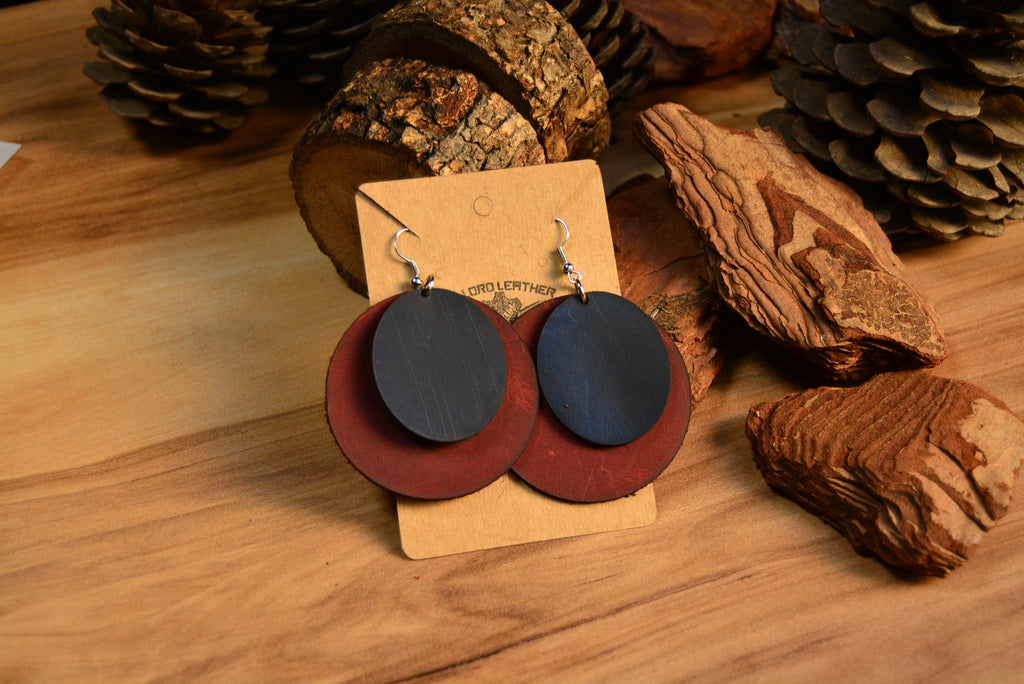 Deri Küpe V-3 El Yapımı Hakiki Deri Çift Katmanlı