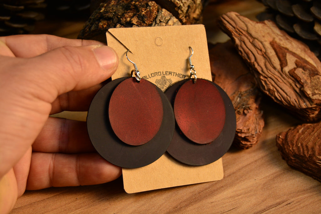 Deri Küpe V-3 El Yapımı Hakiki Deri Çift Katmanlı