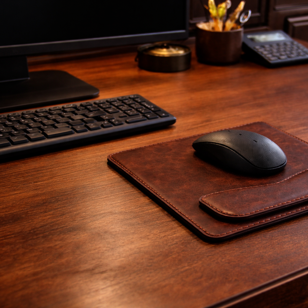 Hakiki Deri Mousepad Kare Bilek Destekli El Dikişi