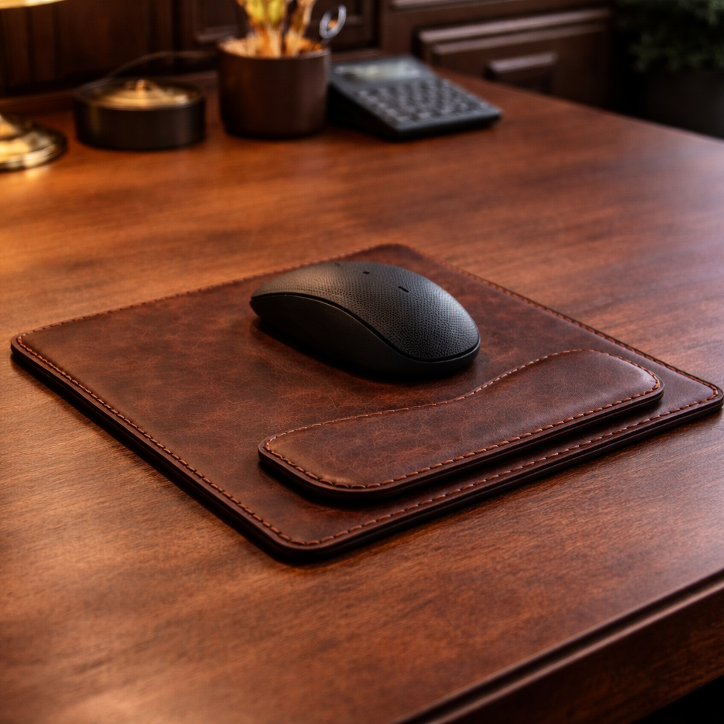 hakiki deri el yapimi deri kare mousepad bilek destekli 25x25 cm – çıkarılabilir ergonomik mouse pad