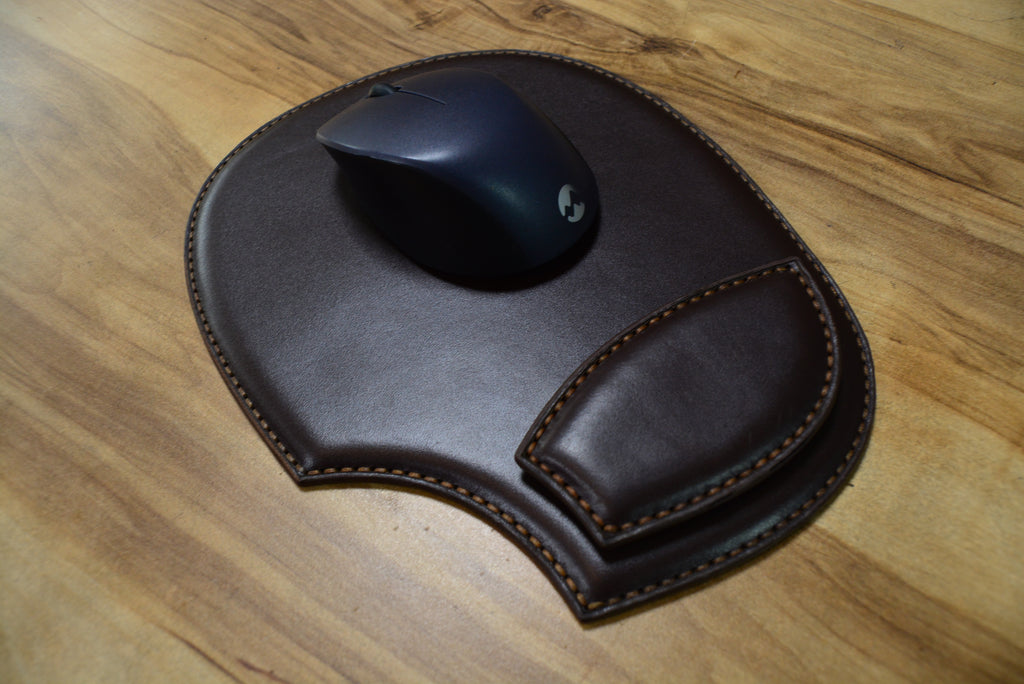 Deri Mousepad Bilek Destekli Hakiki Deri El Yapımı -Sağ El