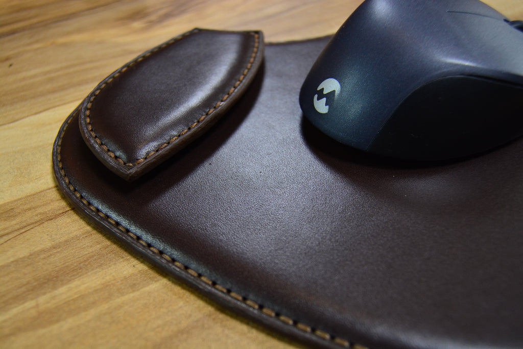 Deri Mousepad Bilek Destekli Hakiki Deri El Yapımı -Sağ El