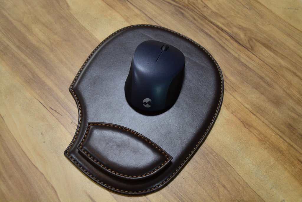 Deri Mousepad Bilek Destekli Hakiki Deri El Yapımı -Sağ El