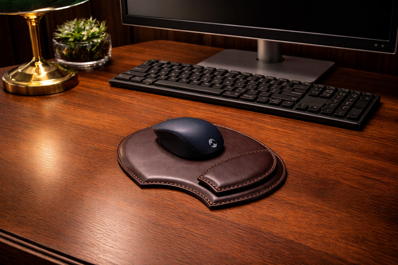 hakiki deri el yapimi deri mousepad bilek destekli – çıkarılabilir yumuşak bilek destekli premium mouse pad (sağ el)