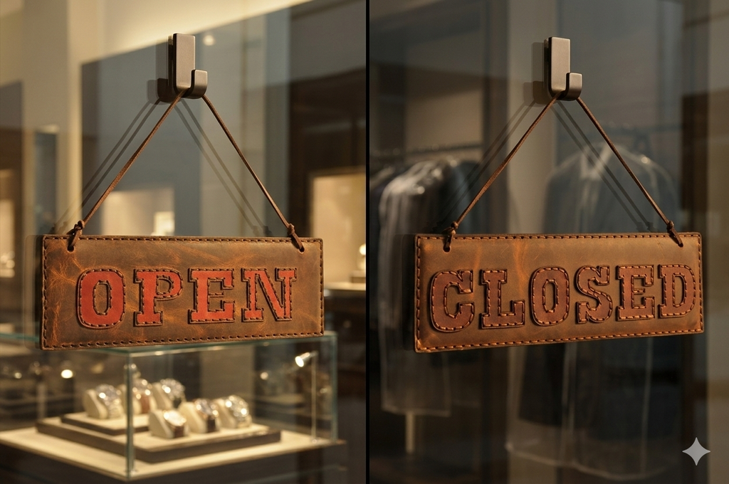 Deri Open Closed Tabela Hakiki Deri El Dikişi Çift Taraflı