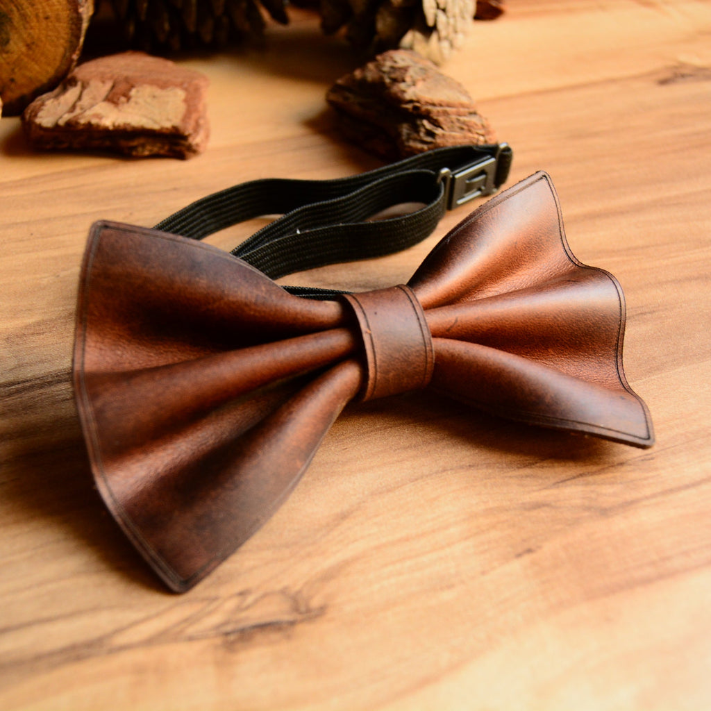 Deri Papyon V-1 El Yapımı Deri Bow Tie