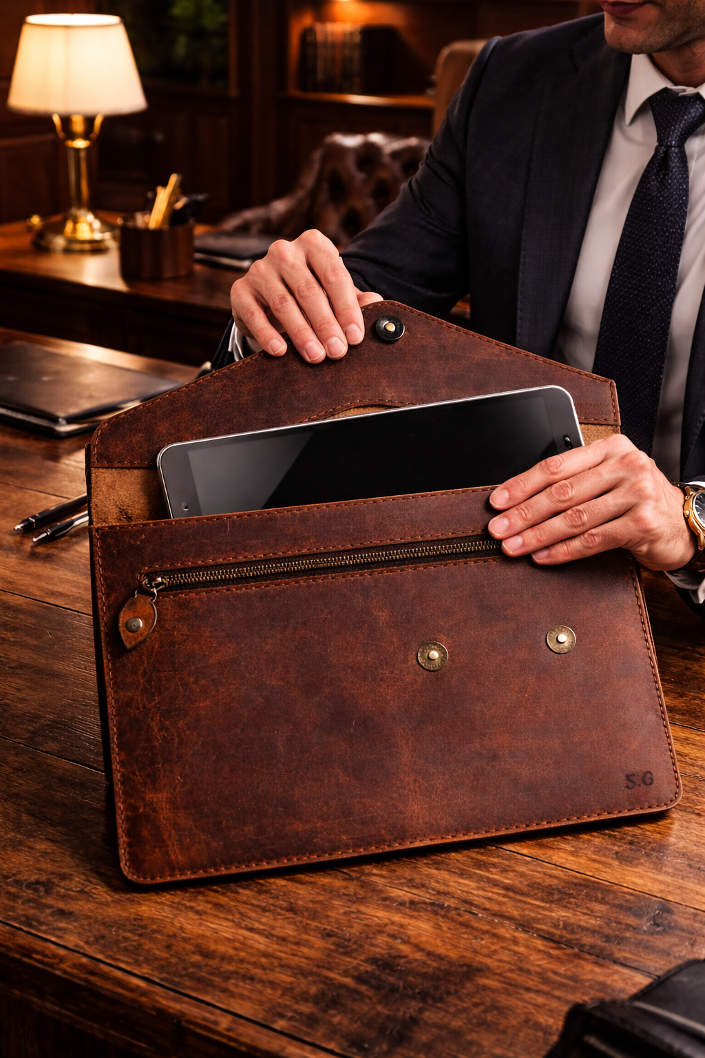 Rainbow Tablet Laptop Kılıfı Deri El Yapımı Hakiki Deri