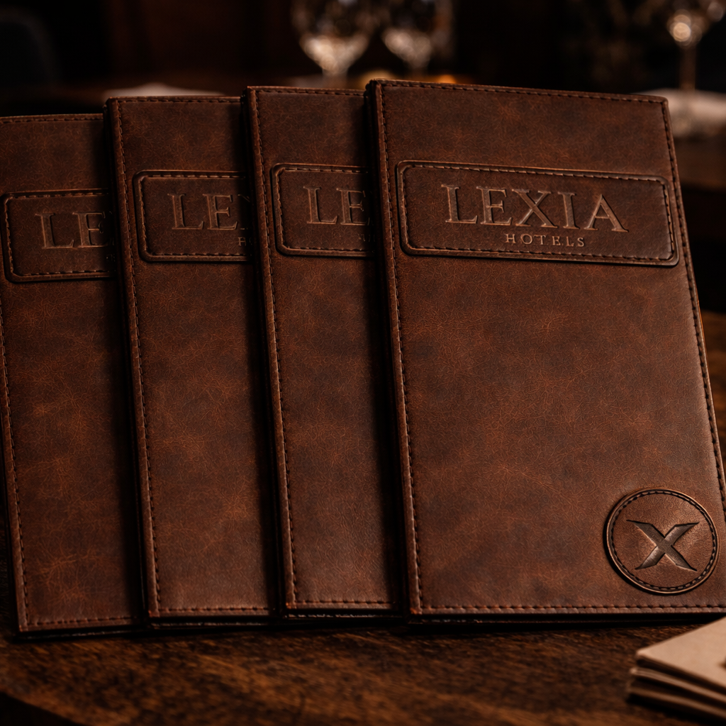 hakiki deri el yapimi hakiki deri şarap & içecek menü kabı – uzun form restoran menü (wine & cocktail menu cover)