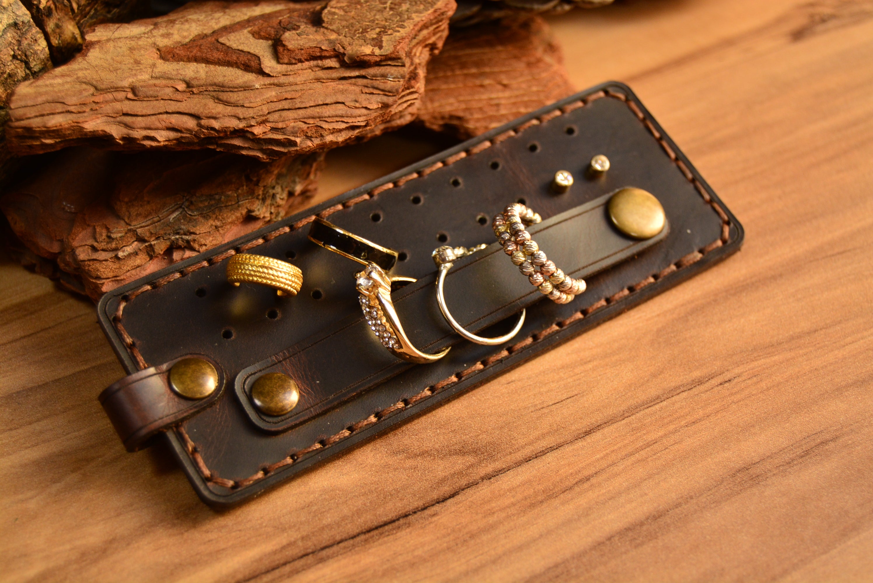 Hakiki Deri Takı Mini Organizer El Yapımı Kompakt