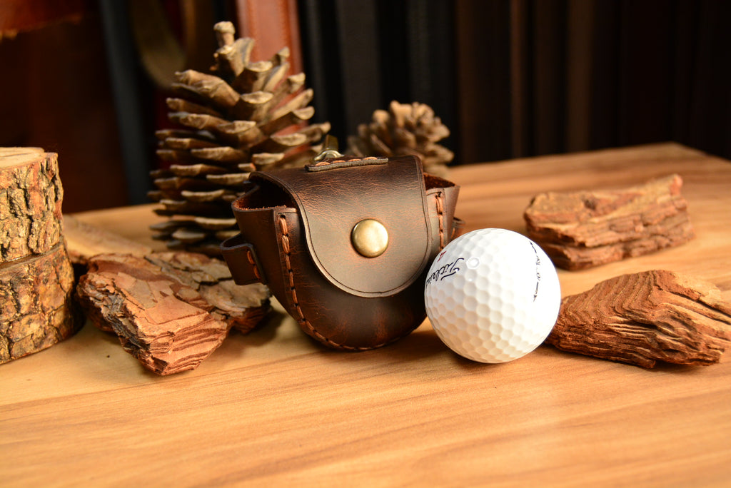 Deri Golf Topu Kılıfı Hakiki Deri El Yapımı Tee Bölmeli