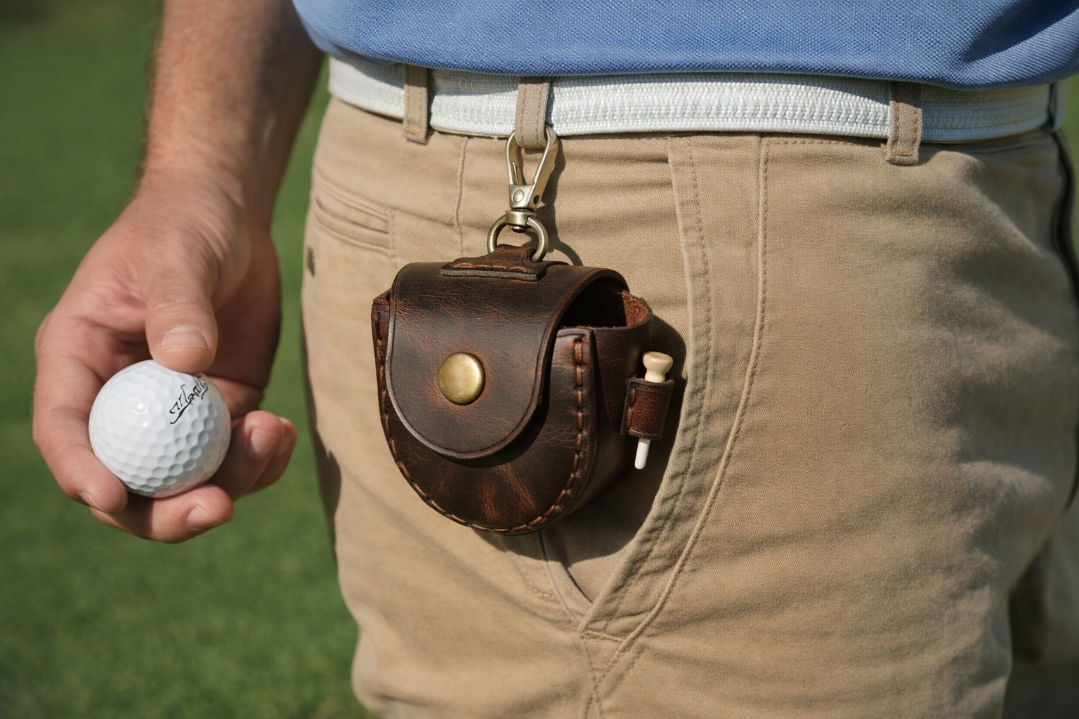 hakiki deri el yapimi golf topu ve tee deri kılıfı